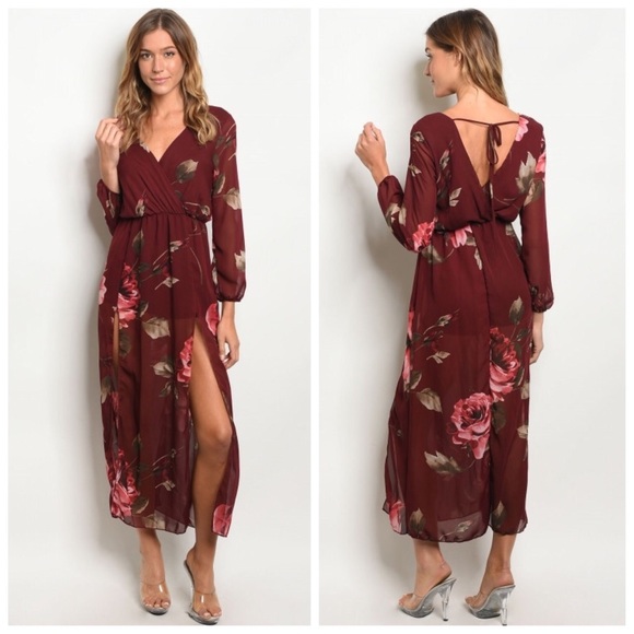 burgundy floral gown